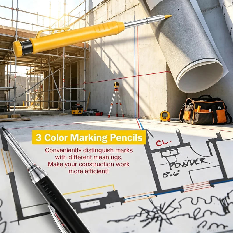 2.8mm Solid Carpenter Mechanical Pencil with Built‑in Sharpener, Long Head Carpentry Marking Pencil Woodworking Supply