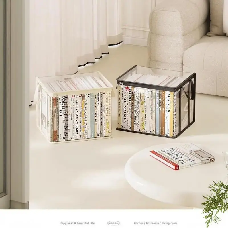 Clear Transparent Storage Box With Dustproof Lid And Portable Handles For Organizing Books Magazines Home Office Study