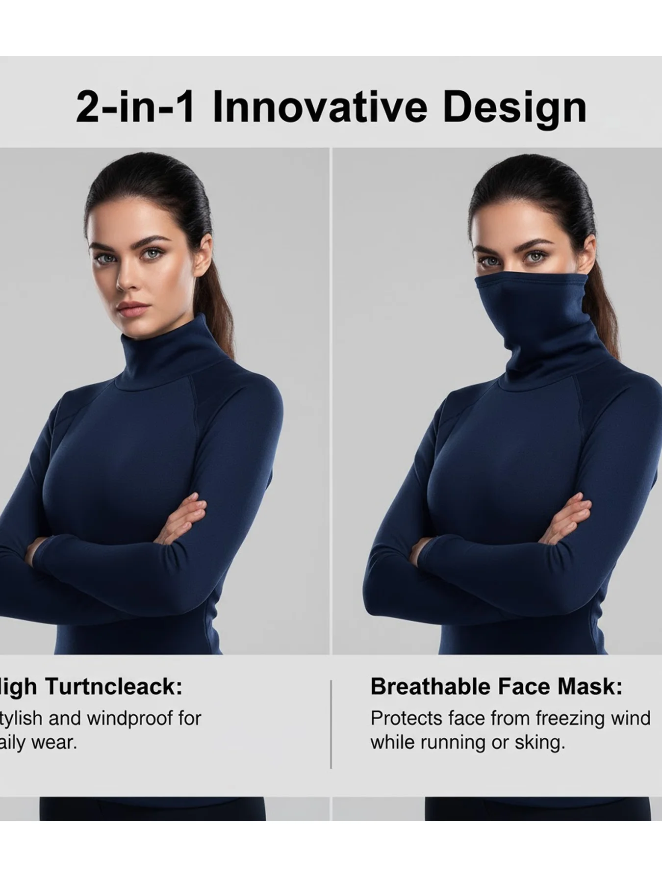 

Женский комплект термобелья из 3 предметов, зимний теплый топ с флисовой подкладкой и длинными рукавами, водолазка, маска для лица, гетры, базовый слой T-Shi