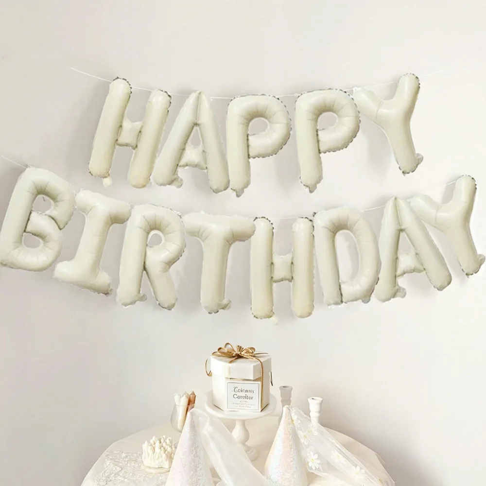 Cremeweißer Happy Birthday Briefballon Aluminiumfolienballon Geburtstagsfeier Atmosphäre Dekoration Lieferungen Foto Requisiten – Detail 4