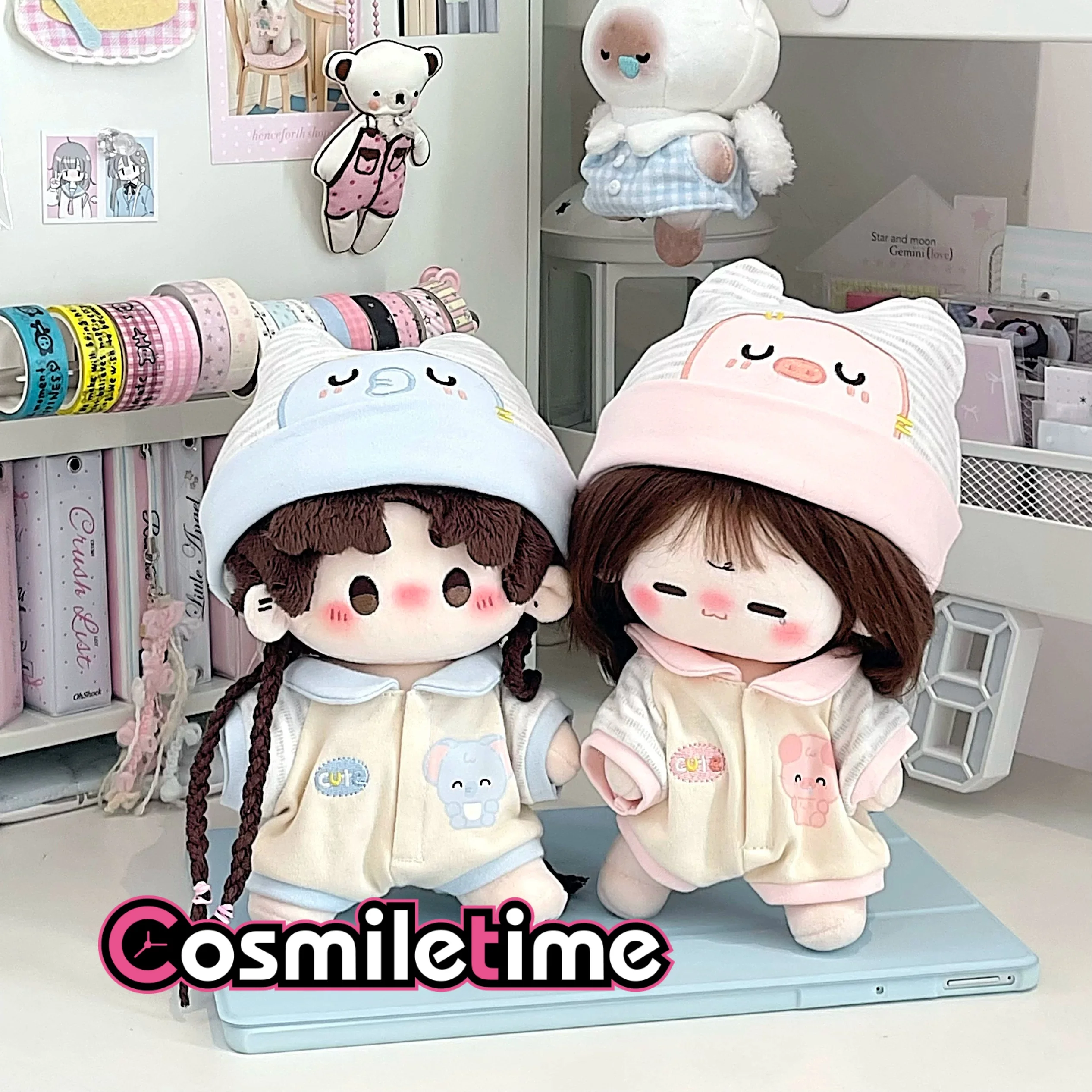 Cute Plush Hooded Jumpsuit For 20cm Cotton Doll Wolf Cat Pig Doll Clothes Doll Outfit Costume Accessories Cosplay YZ
