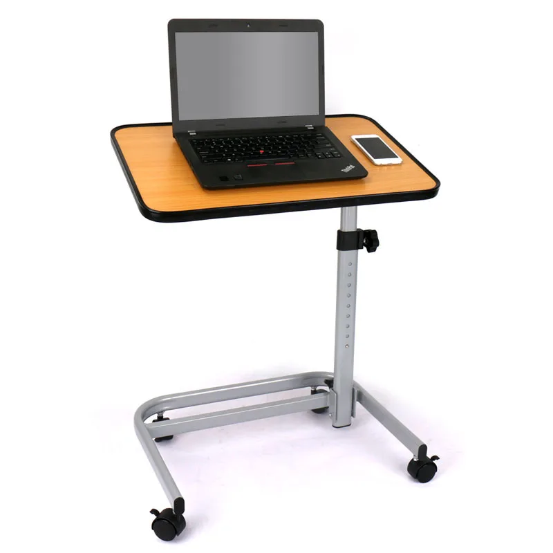 Adjustable Height Lift Movable Wheel Wooden Laptop Desk Table for Bed