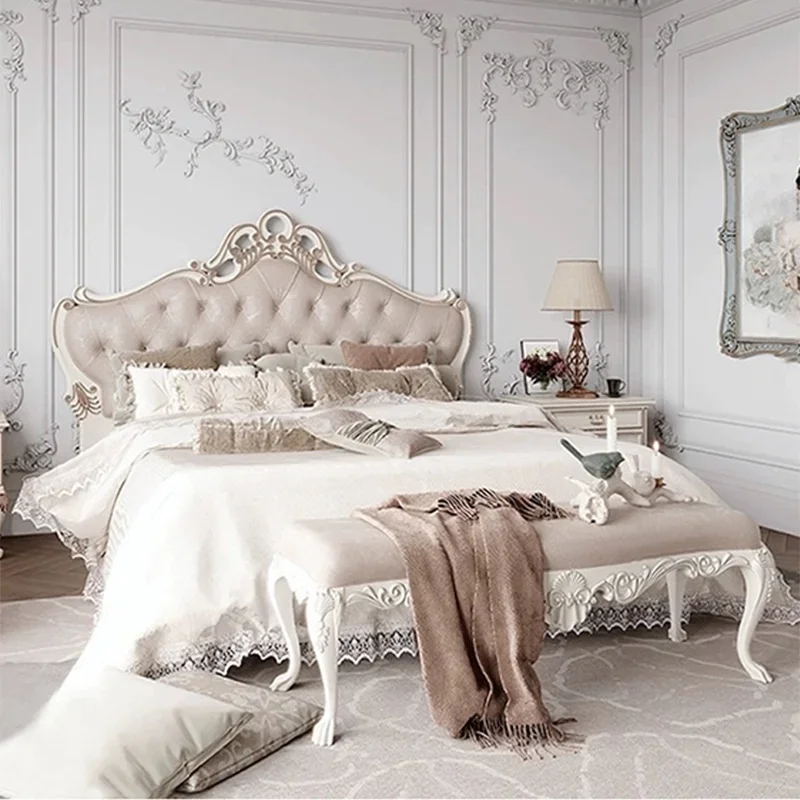 Luxury Safe Bed Sleeping Portable Princess Platform Leather Wooden Bed Storage European Letto Matrimoniale Trendy Furniture