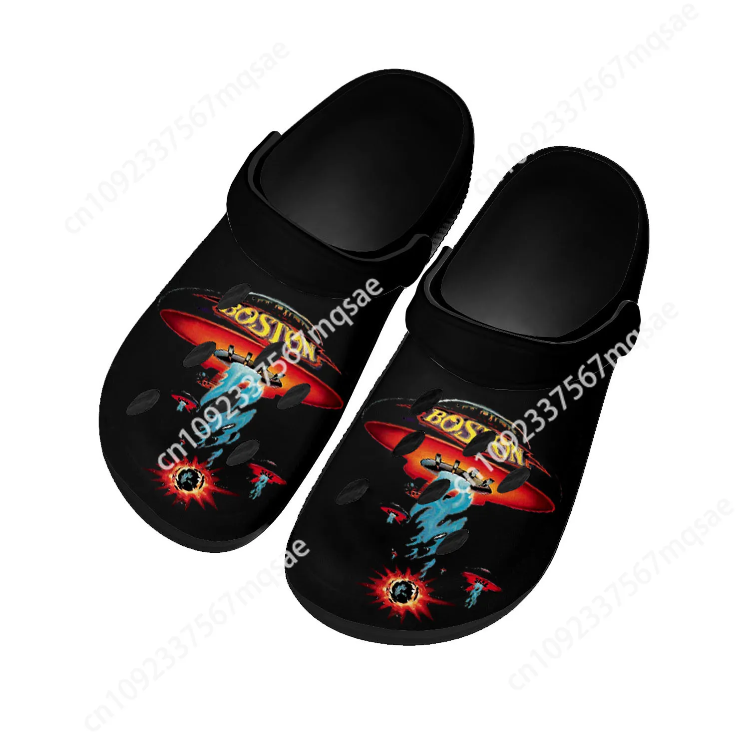 Boston Band Rock Band sandal rumah kustom sepatu Air pria wanita remaja sepatu taman bakiak bernapas pantai lubang sandal hitam