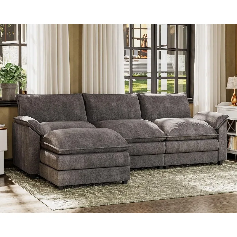 

Combo Oversized Sectional Sofa Couch, Modern Wide Arm Loveseat, Comfy Deep Seat Sleeper Sofa in Soft Chenille Fabric