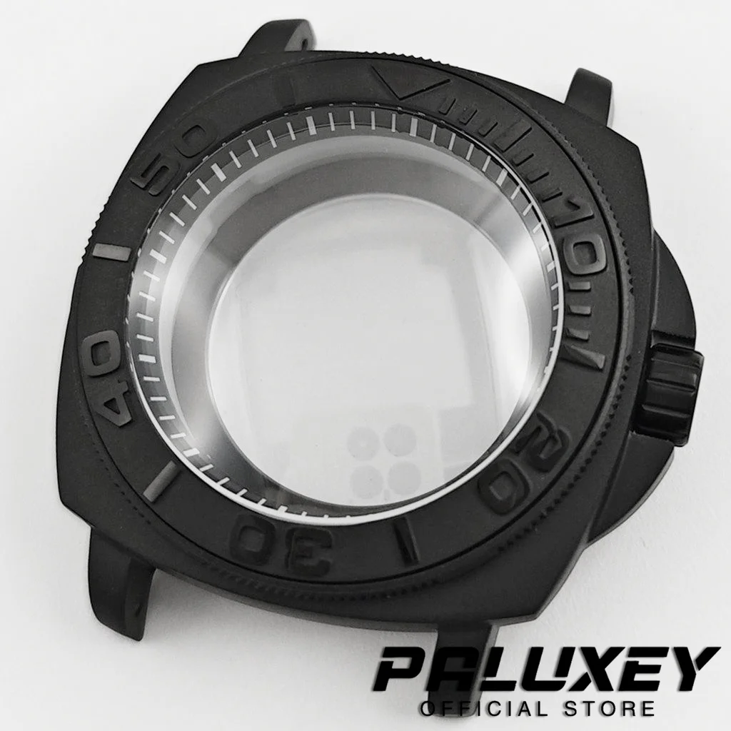 NH35 PVD Black 42mm Square Matte Diving Dome Sapphire Crystal Case Watch for NH34 NH35 NH36 NH38 NH70 Movement Fits 28.5mm Dial
