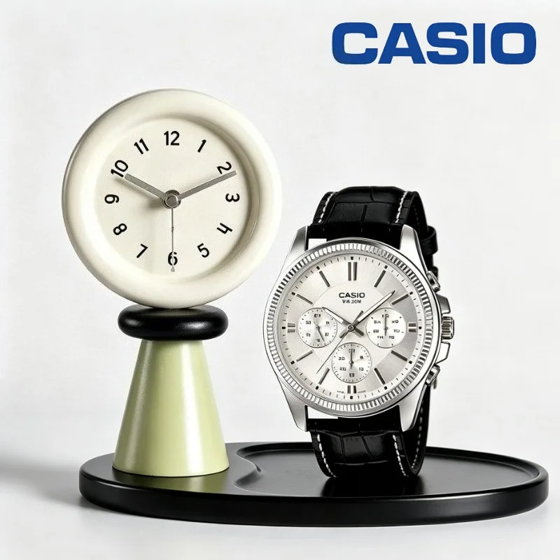 Casio MTP‑1375L‑1A/7A  Men's Multi‑Hands Wrist Watch, Genuine Leather Strap, Business Formal Quartz Wristwatch For Men