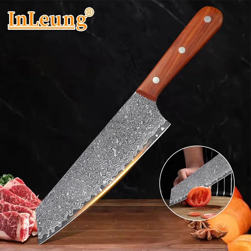 Professional Damascus Knife Kitchen Cleaver Cooking Knives Wood Handle Butcher Knife Slicer Chef Knife Cutter Tools For Home