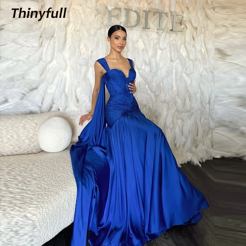 

Thinyfull Mermaid Satin Prom Dresses Sweetheart Sleeveless Pleat Evening Gown Formal Occasion Dress Robe De Soirée Customized
