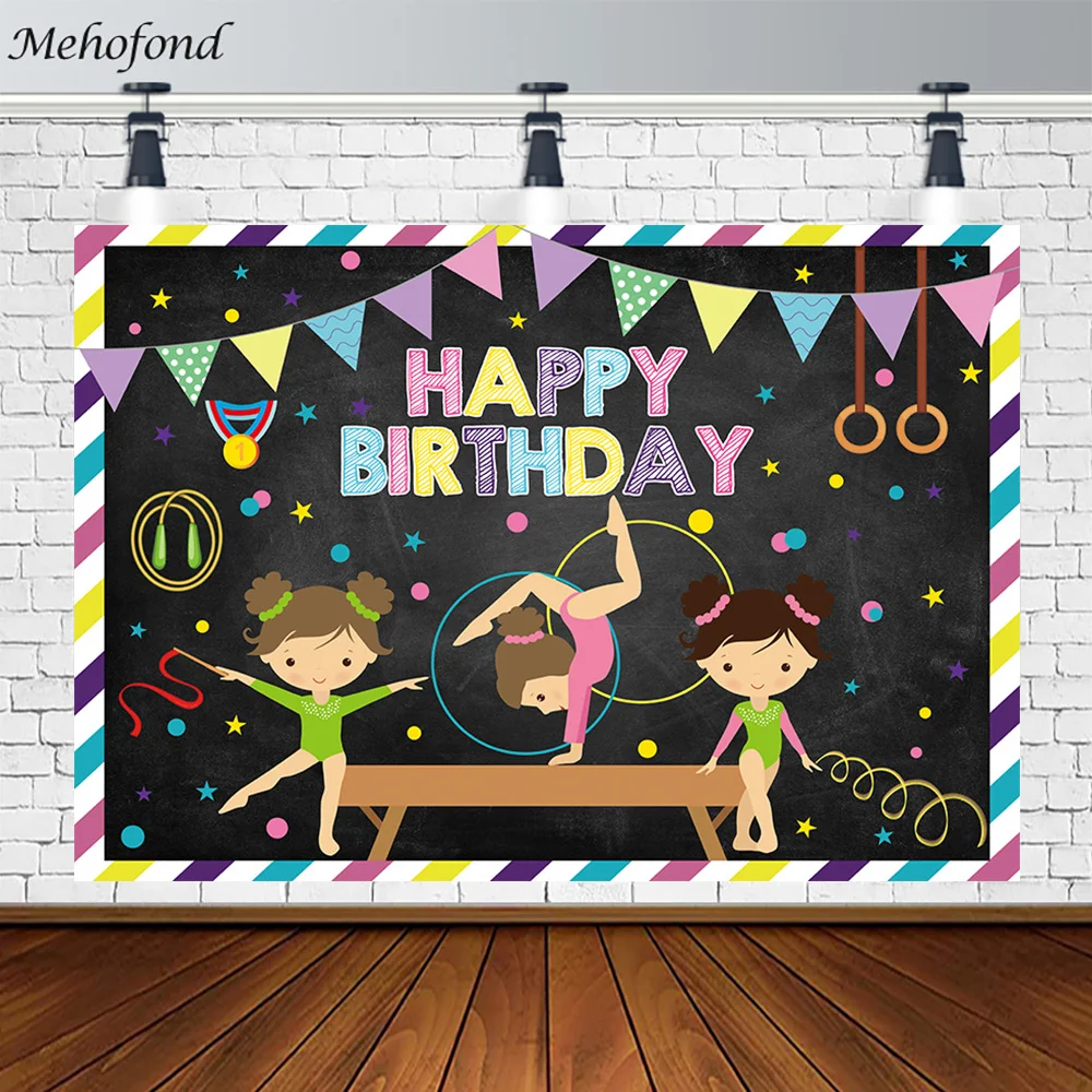 

Mehofond Photography Background Gymnastics Gymnast Show Girls Birthday Flip Jump Tumble Play Sport Decor Backdrop Photo Studio