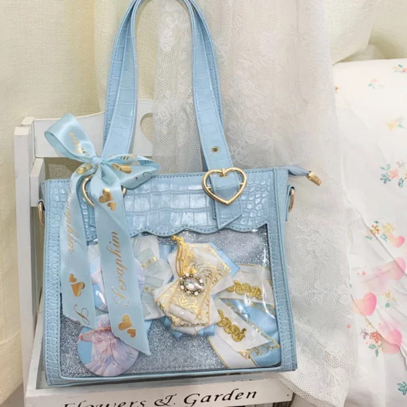 HAEX-Bolsos Kawaii Ita para Mujer, bandoleras femeninas de estilo japonés Harajuku Lolita, bandoleras con cinta, bolsos cruzados de PU con corazón