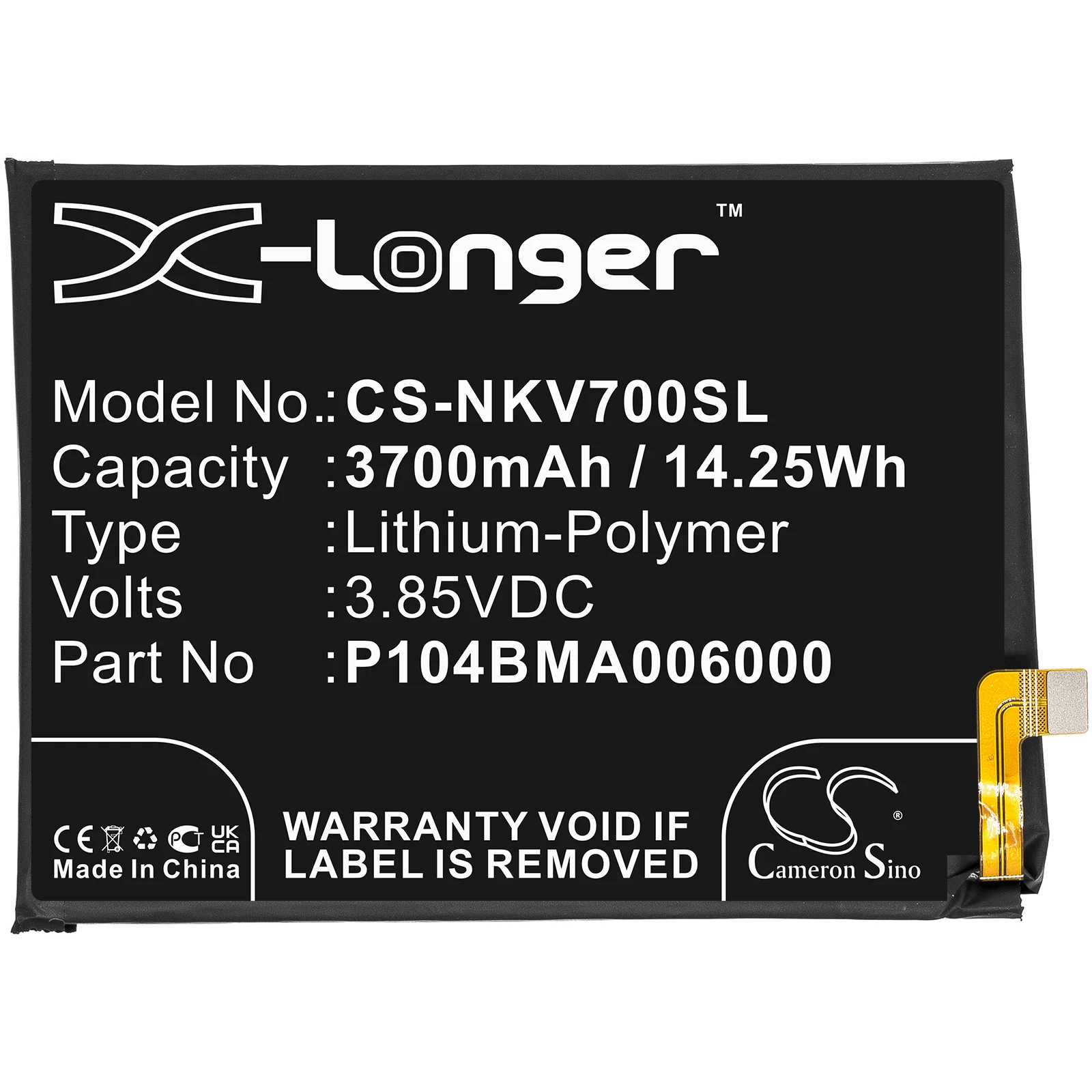 Replacement 3.85V 3700mAh Mobile SmartPhone Battery P104BMA006000 for Nokia TA-1322 TA-1323 TA-1329 V730