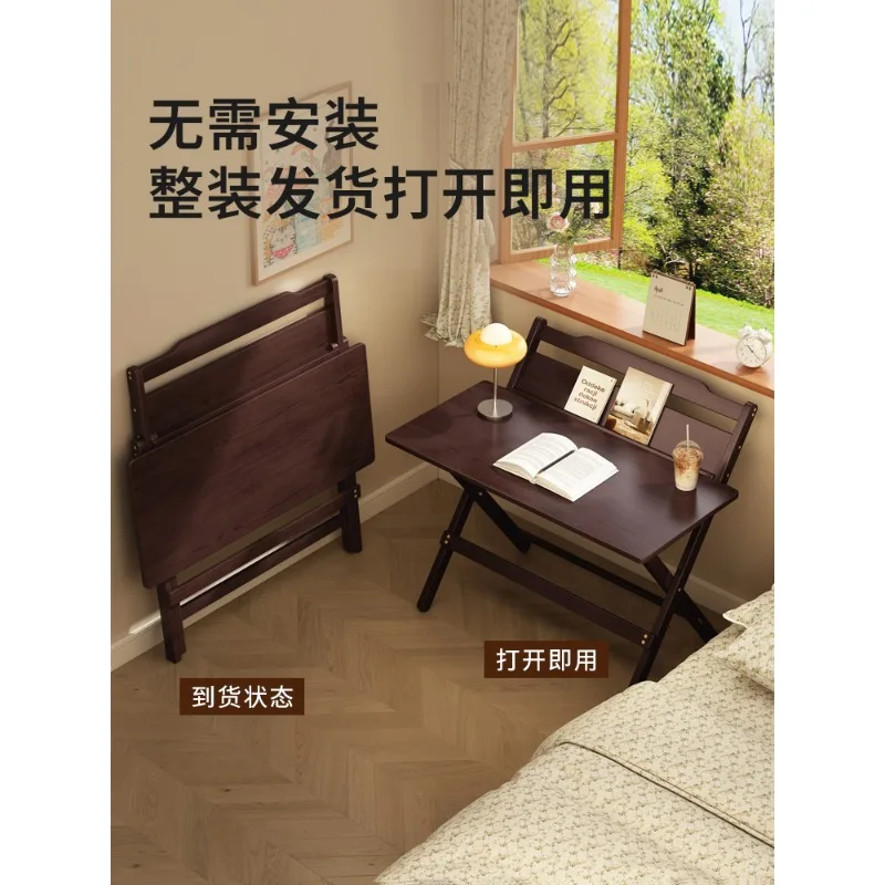 Foldable Bamboo Table Bedside Portable Laptop Study Table Compact Writing Desk No-Assembly Student Workstation Mobile Office
