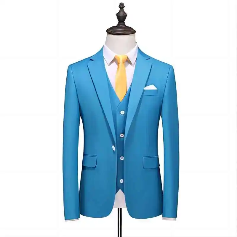 Traje P094 para hombre, traje de un botón, talla grande, tres piezas, color sólido, traje de novio, vestido de novia