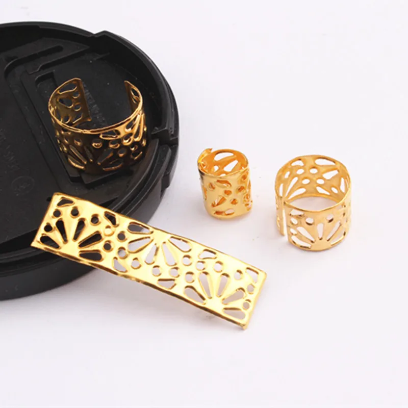 10Pcs Rohr Perlen Goldene Silber Ringe Für Zöpfe Schmuck Ring Furcht Dreadlock Perlen Einstellbare Braid Manschetten Hohl Haar Perlen