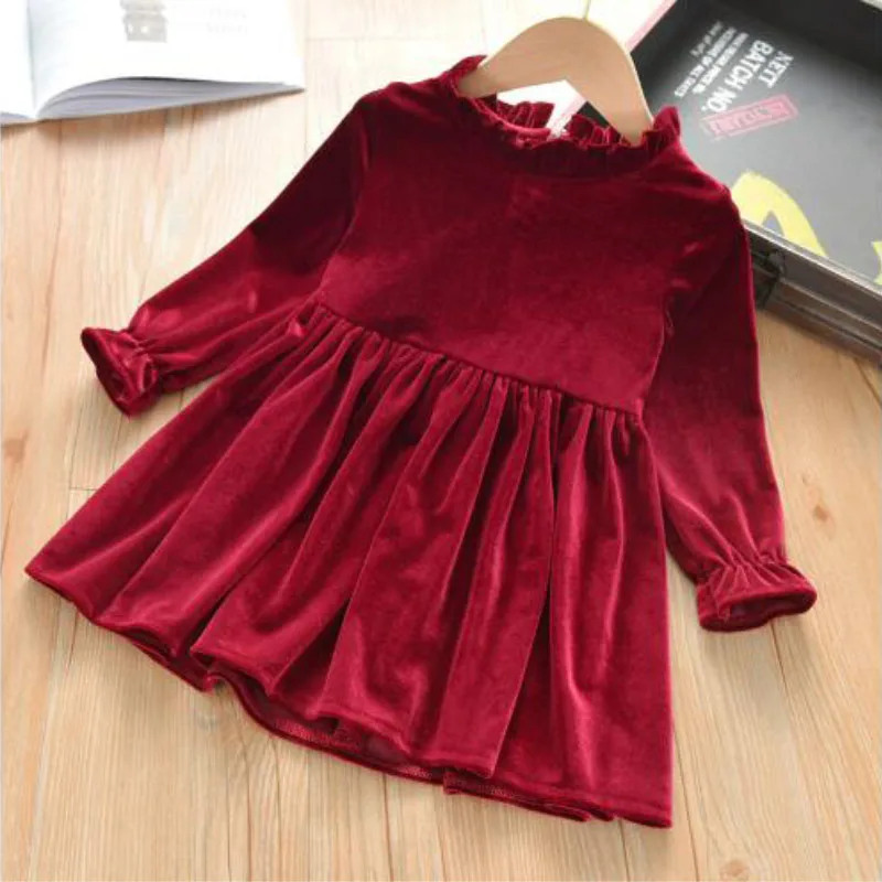 Dress young girls 2-9year old gold velvet spring and autumn Frock  thickened 2022 fashion new Korean version children\'s clothing