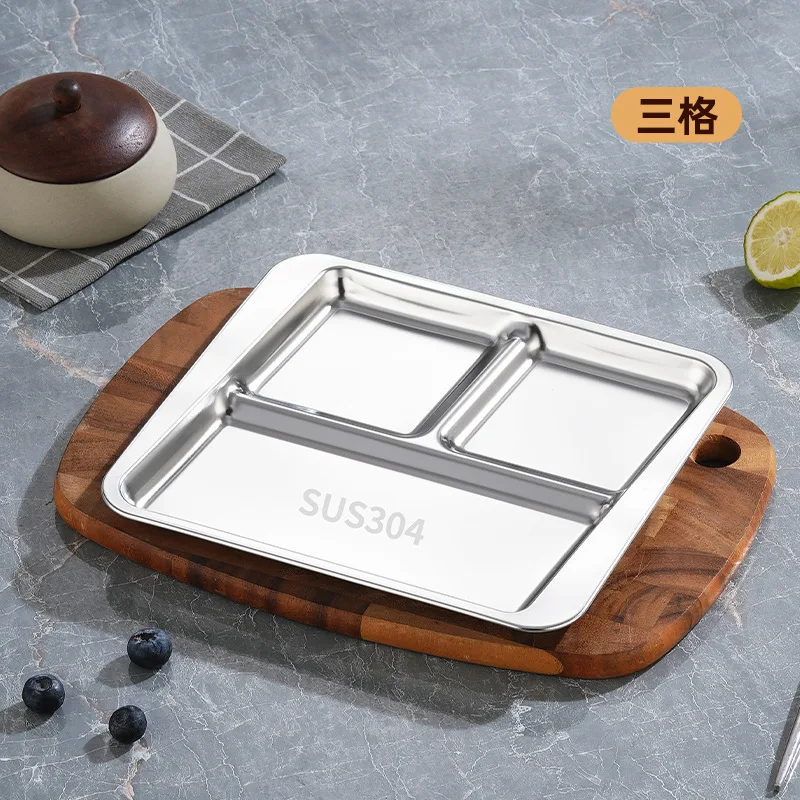 YJQ stainless steel fast food rice plate multi-functional canteen grid square plate