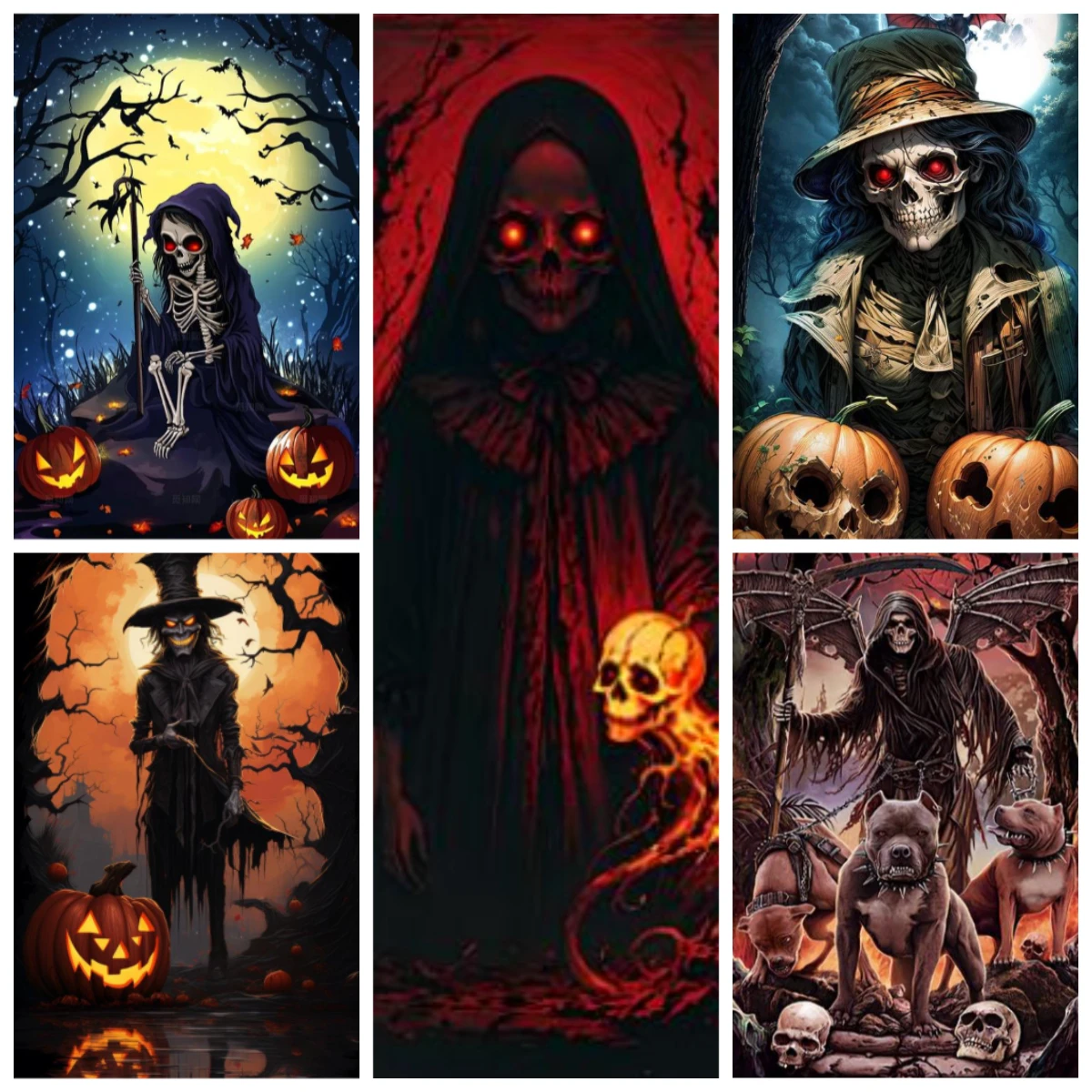 Jigsaw Puzzle 500/1000/1200/2000PCS Dark Horror Halloween Skeleton Reaper Scarecrow Character Jack O Lantern Night Holiday Gift