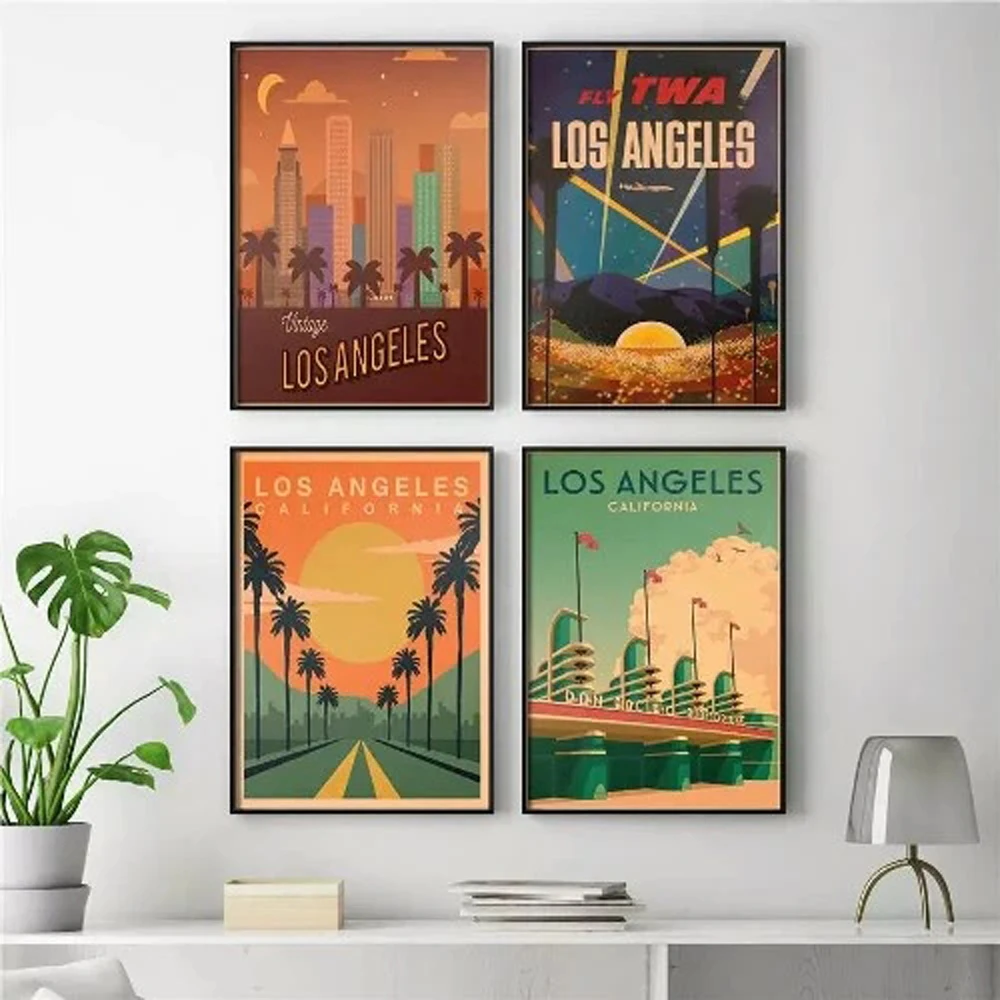 

Vintage Los Angeles California Poster, City Travel Canvas Painting, Beach Palm Wall Art, Print Picture for Living Room Decor