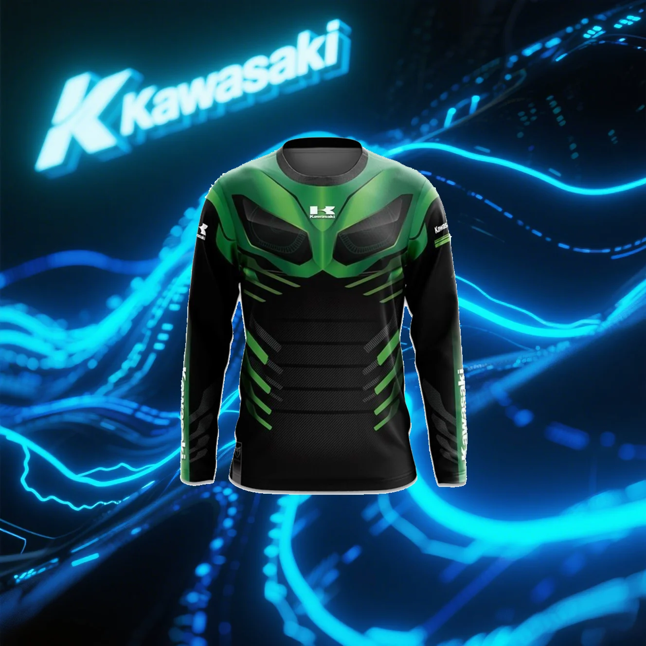 

Мотоциклетная футболка Kawasaki, новая футболка Kawasaki, летняя футболка для верховой езды, солнцезащитный крем, быстросохнущая, впитывающая пот, футболка с длинным рукавом