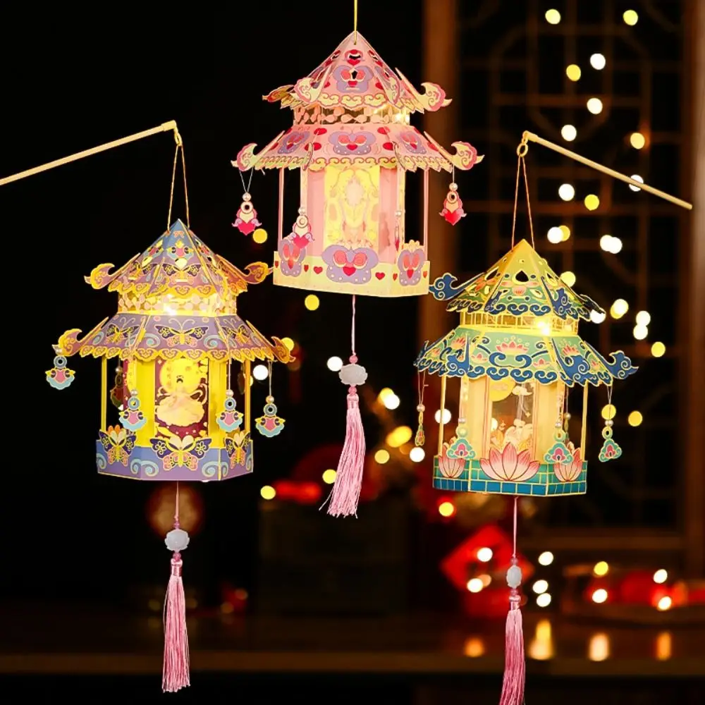 Rabbit Palace Lantern Mid-Autumn Festival Lanterns Chinese Decoration Manual Hanging Lamp DIY Handmade Material Glowing