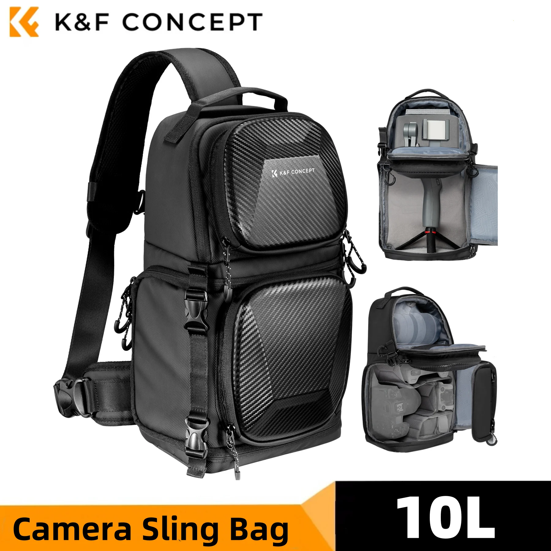 K&F Concept Camera Sling Bag Hardshell 10L Photographers Shoulder Bag Crossbody Travel Camera Backpack Bag For Sony Canon Nikon