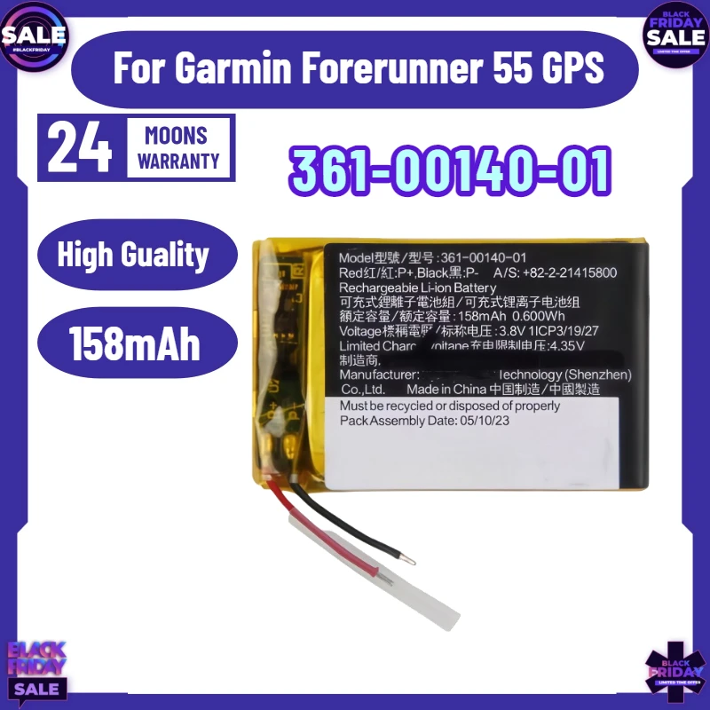 New 158MAH 361-00140-01 Watch Battery for Garmin Forerunner 55 GPS Watch Replacement Battery