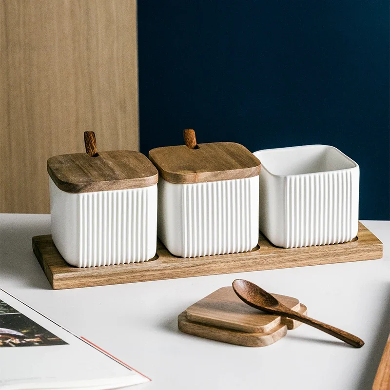 

Nordic Style Kitchen Canister Set White Ceramic Spice Jar For Kitchen Ceramic Spice Jars With Bamboo Lids Ceram Jar