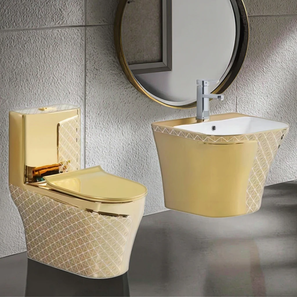 European Style Gold-Plated Large Pipe Anti-Blocking Ceramic Toilet Modern Light Luxury One-Piece Direct Flush Household Toilets