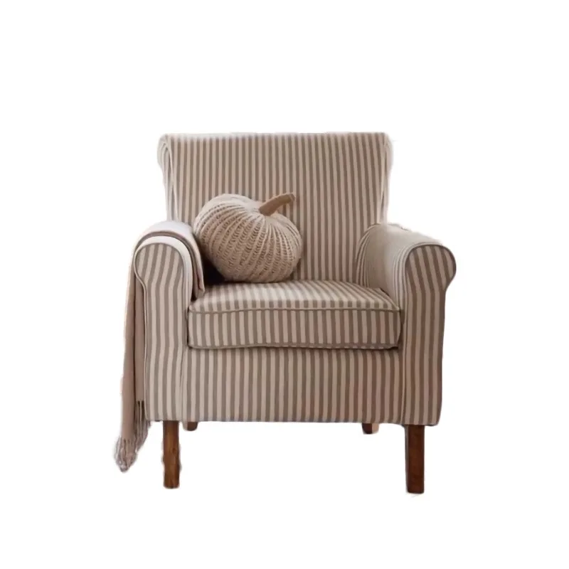 

#For French retro fabric small apartment striped single sofa chair American living room tiger chair bedroom balcony sofa chair