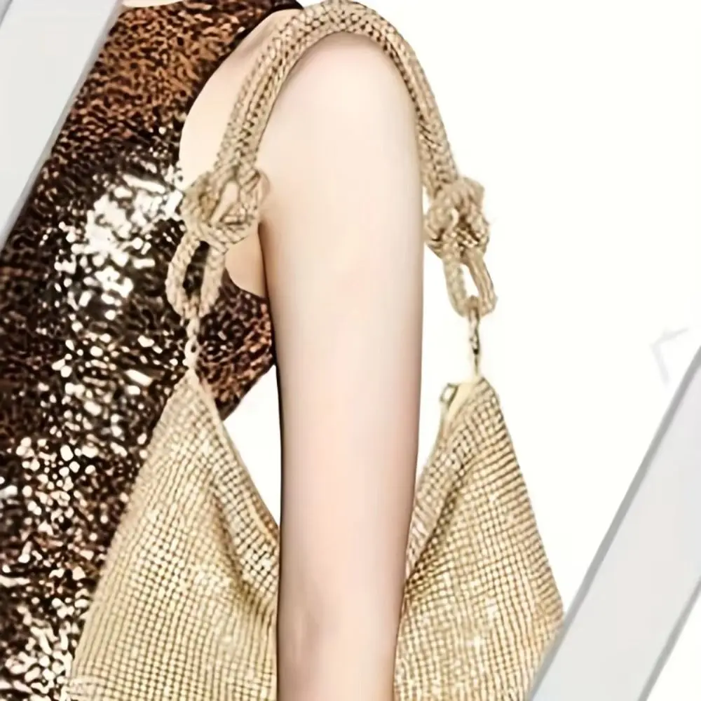 

Elegant Detachable Handbag Chain Shoulder Strap Rhinestone with Loops Knots Crystal Bag Strap Replacement Purse Chain Strap