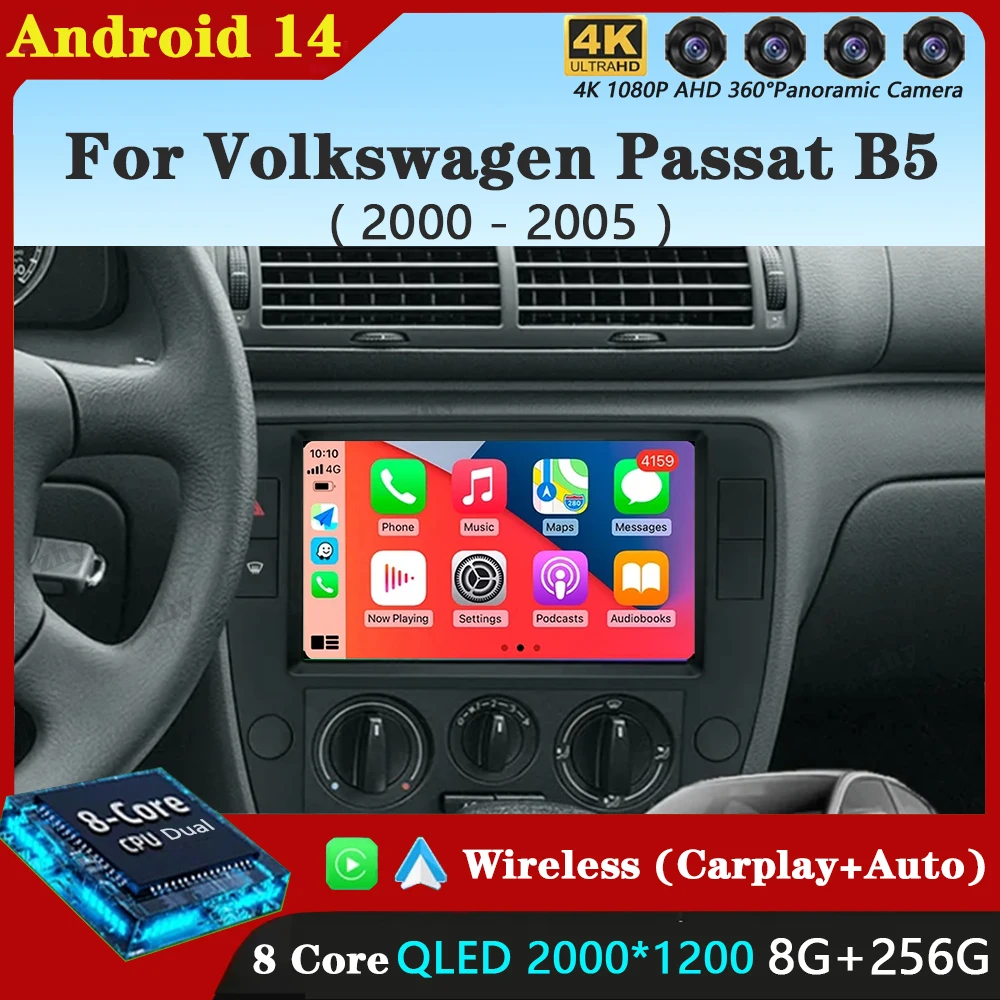 Android 14 Carplay Car Radio For Volkswagen Passat B5 2000 2001 2002 - 2005 Navigation GPS Multimedia Player WiFi+4G stereo BT