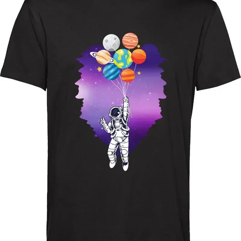 Flying Astronaut T Shirt Space Planets Spaceship Explorer Top