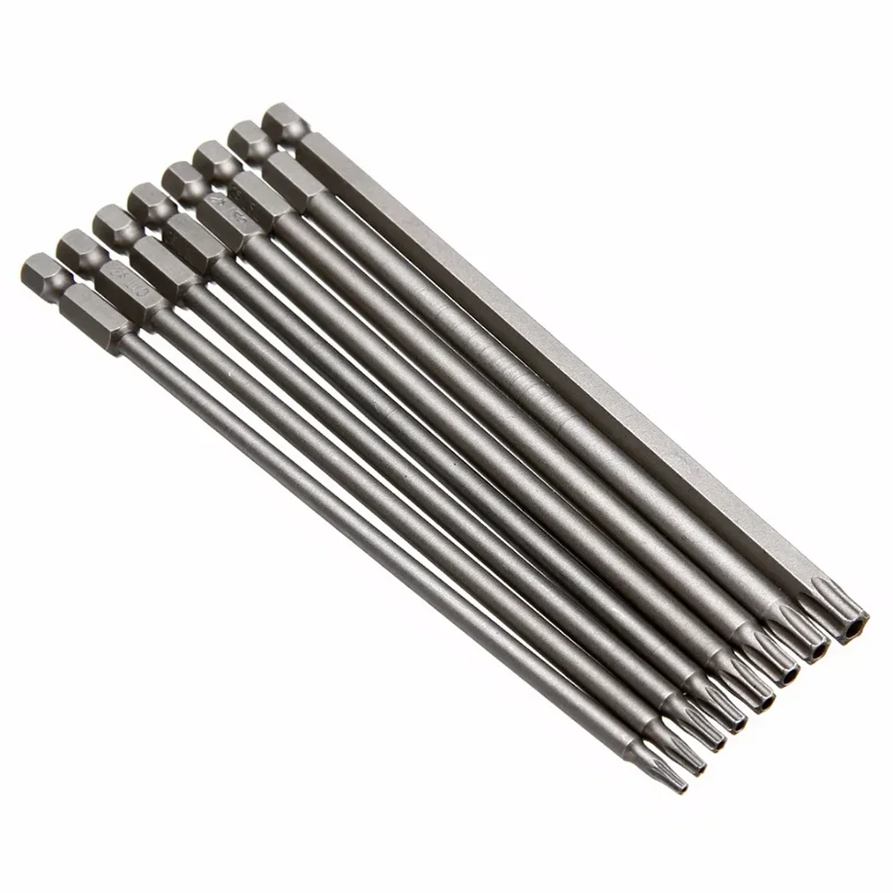 8 teile/satz 150mm 1/4 "Magnetische Sechskantschaft T8 ~ T40 Lange Stahl Torx Sicherheit Elektrische Schraubendreher Bit Set 150 MM Extra Lange