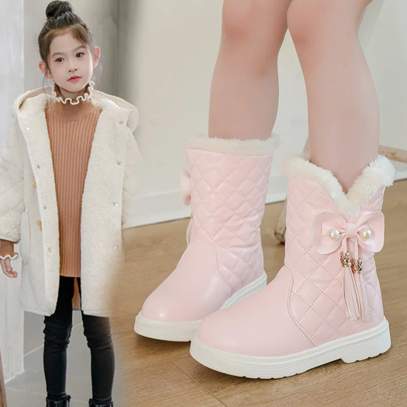 Botas 2025 Winter New Kids Snow Boots Comfort Anti Slip Girls' Ankle Boots Simple Versatile Child Leather Boot Zapatos De Mujer