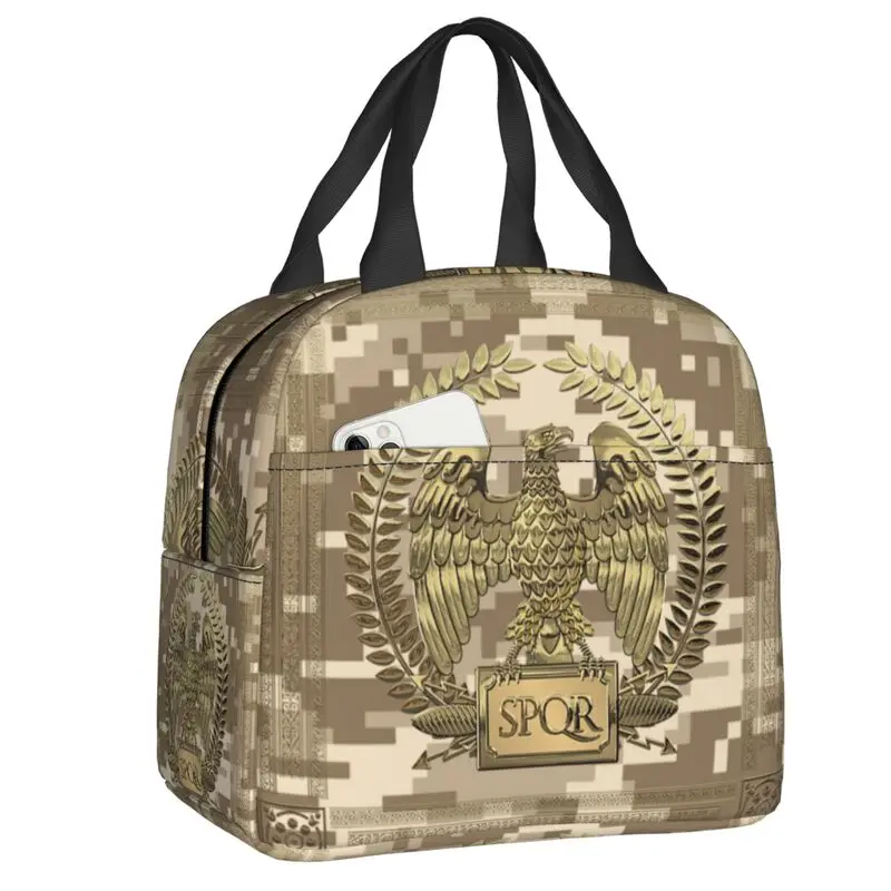 Roman Empire Gold Imperial Eagle Thermal Insulated Lunch Bag Rome SPQR Portable Lunch for School Multifunction Food Box