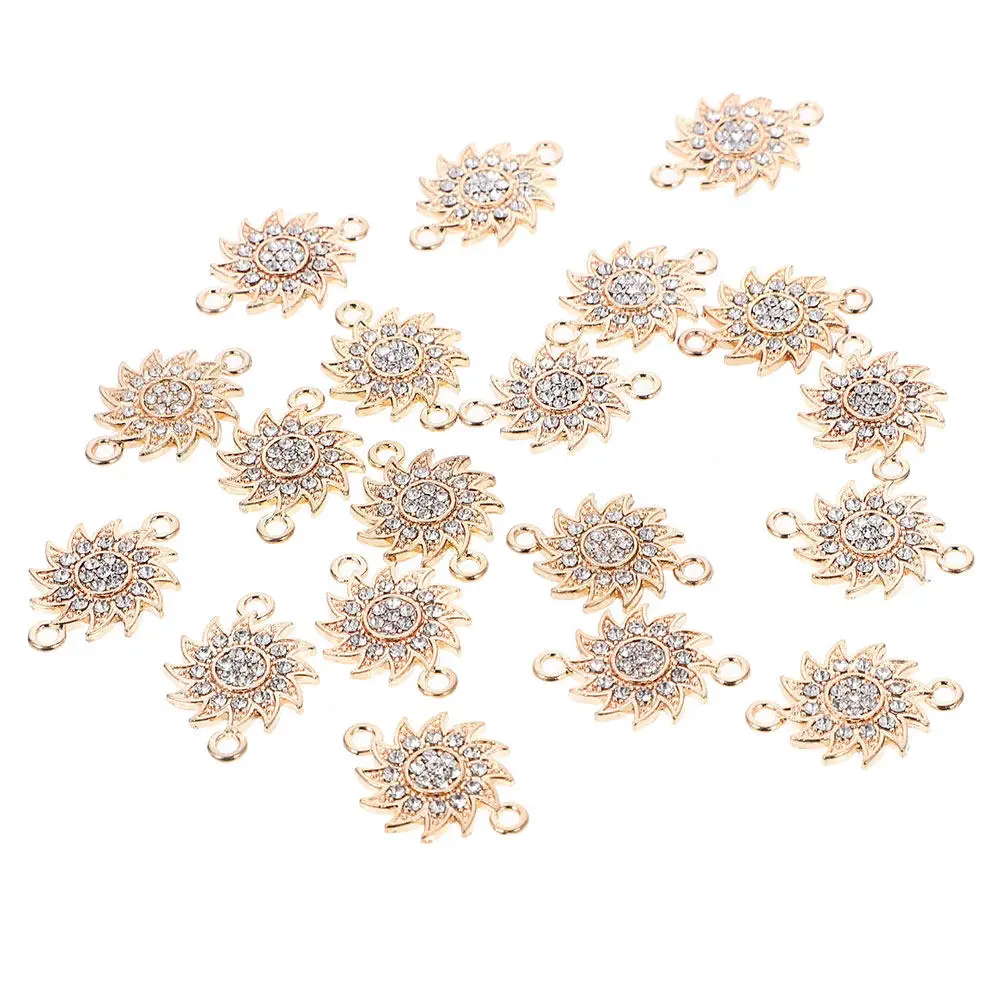 40Pcs Gold Rhinestone Sunflower Jewelry Connector Charms Elegant Floral Pendant Findings for DIY Boho Necklace Bracelet Making