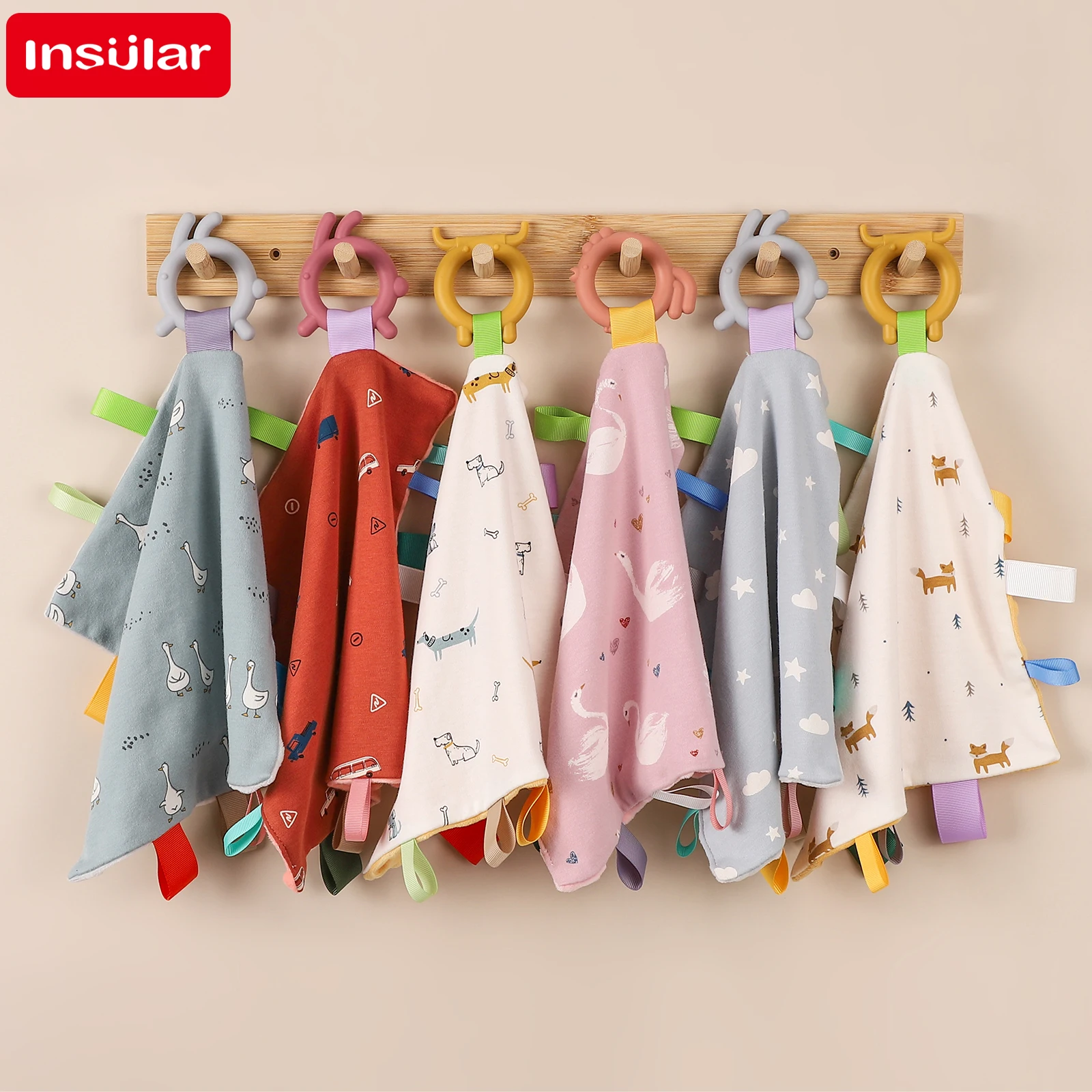 Newborn Baby Bean Towels Soothing Teething Toys 2 in 1 Multifunctional Infant Cotton Washcloth Handkerchief Bitable Doll