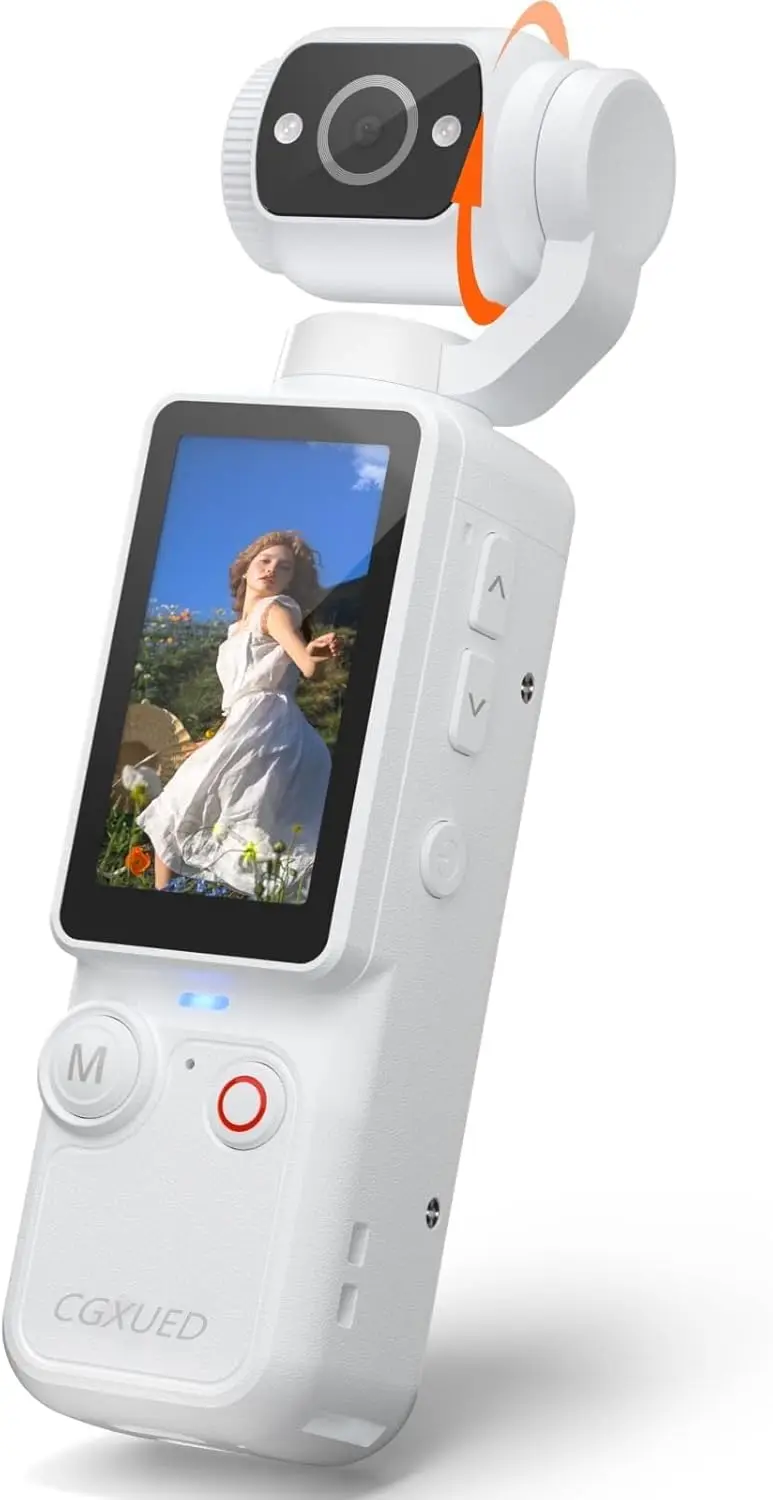 180° Rotating Lens Vlogging Camera Pocket Body Camera Audio Video Recording 7 Hour Battery Handheld Portable POV Cam White