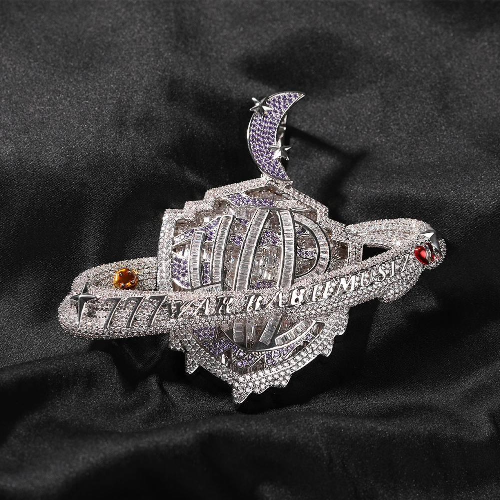 UWIN Iced Out Planet Pendant Necklace for Men Iced Out Cubic Zirconia Pendant Necklace Hip Hop Jewelry for Father' s Day