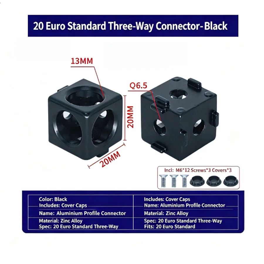 3-channel 2-channel cube connector zinc alloy, 2020 3030 4040, 3D right angle connector for extrusion frame