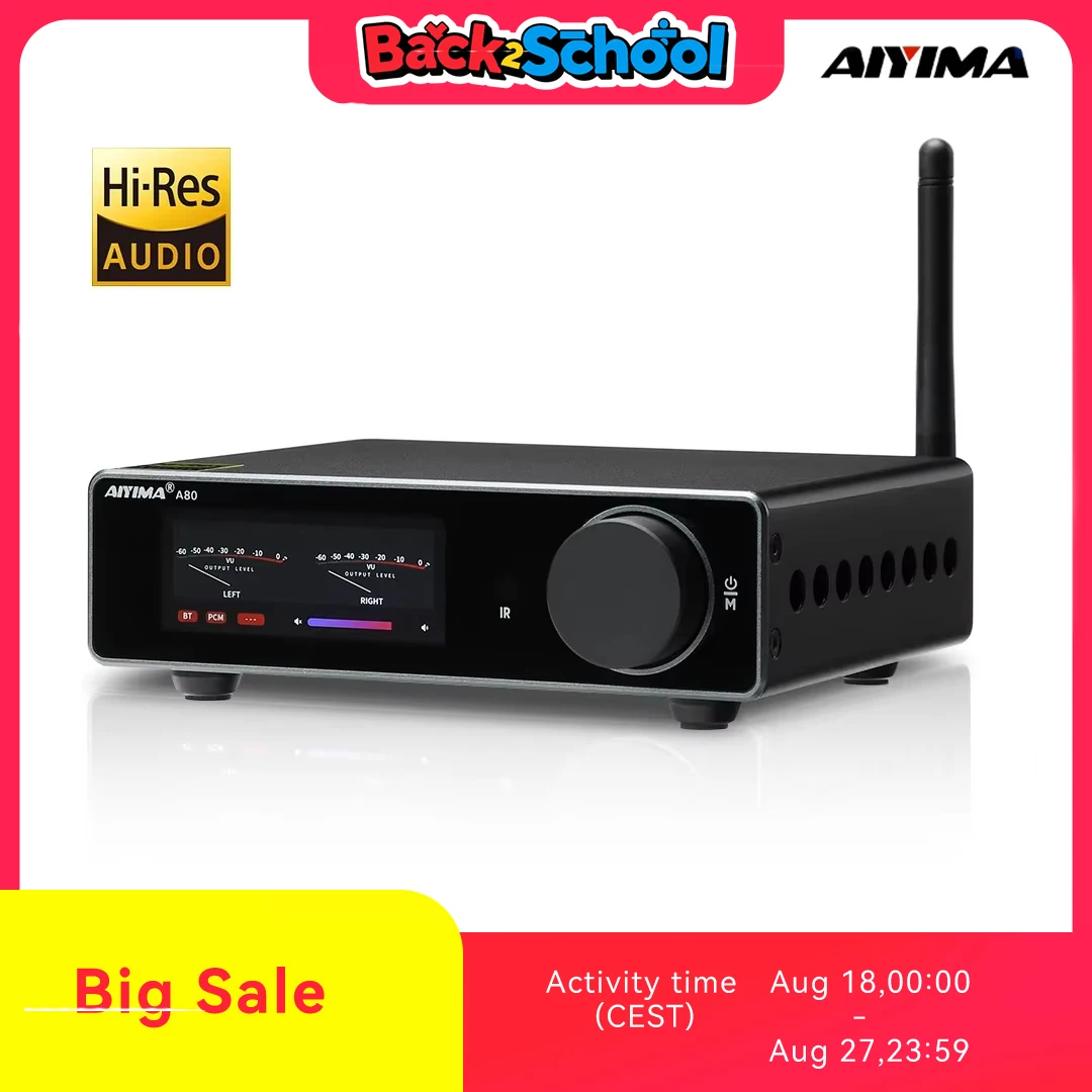 AIYIMA A80 TPA3255 PFFB Bluetooth DAC Stereo Power Amplifier 300Wx2 Class D 2.0 HiRes Digital Amp with RCA TRS OPT COA USB Input