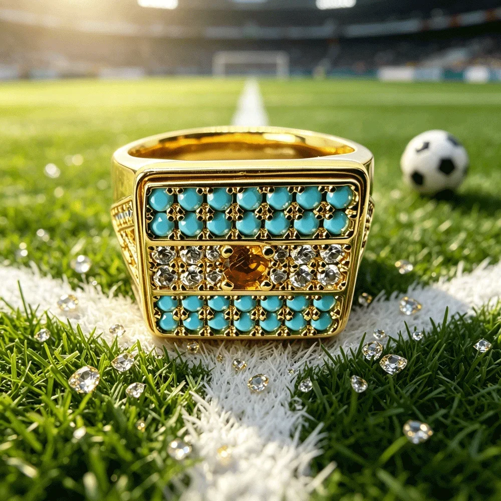 Magnetic Argentina Flag Inspired World No.1 Ring Two-Tone Crystal Band Ring for Men Sport Fans Daily Wear Jewelry Gift