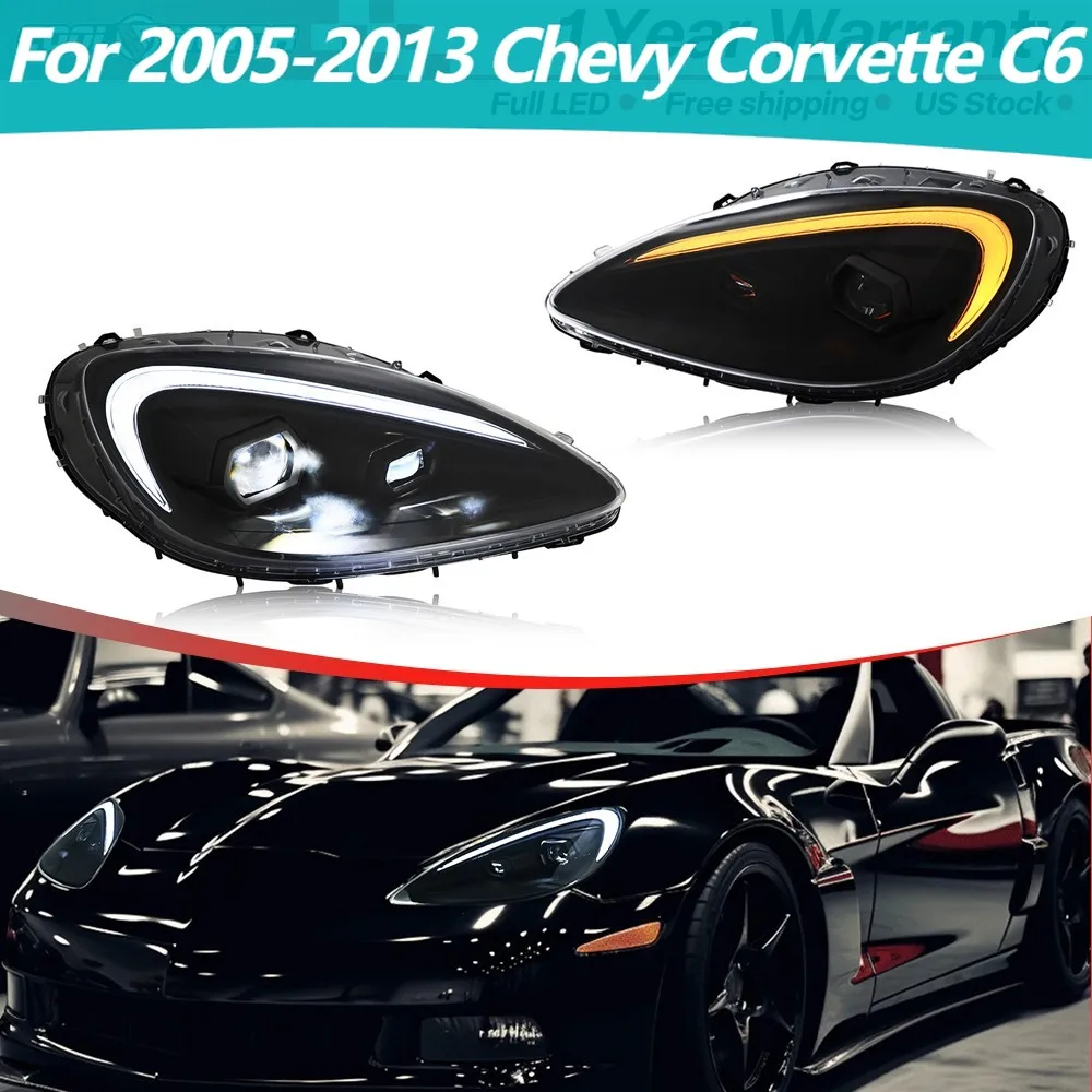 

LED Headlight Assembly For 2005-2013 Chevy Corvette C6 LED Sequential Projector Headlights Headlamps 2*
