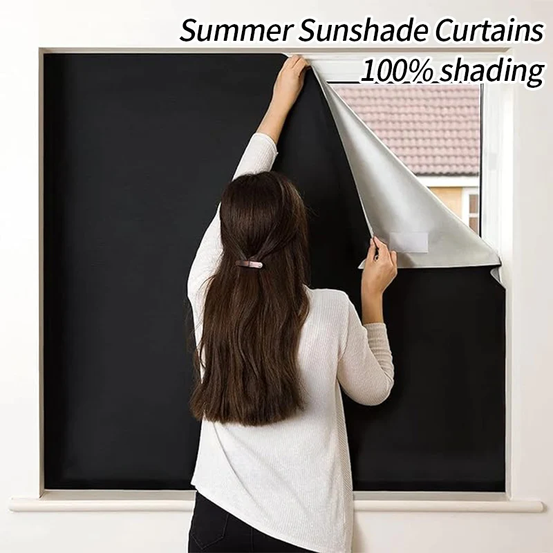 100% Blackout Curtain Removable Light Blocking Darkest Window Cloth Cover DIY Portable Travel Sunshade Summer Sun Protection