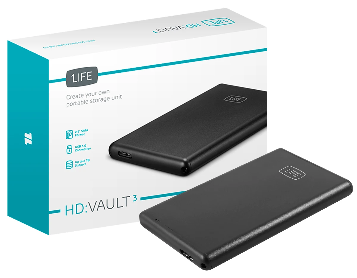 1LIFE Caja externa Vault 3-  HDD / SSD, Compatible con Unidades SATA y USB 3.0, Windows 2000, XP, VISTA, 7, 8, 10, Mac, Linux