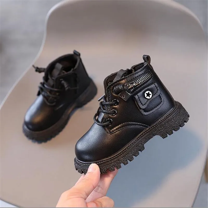 Baby Kids Lock Boots Leather Children Casual Shoe Toddler Fashion Girls Ankle Boots