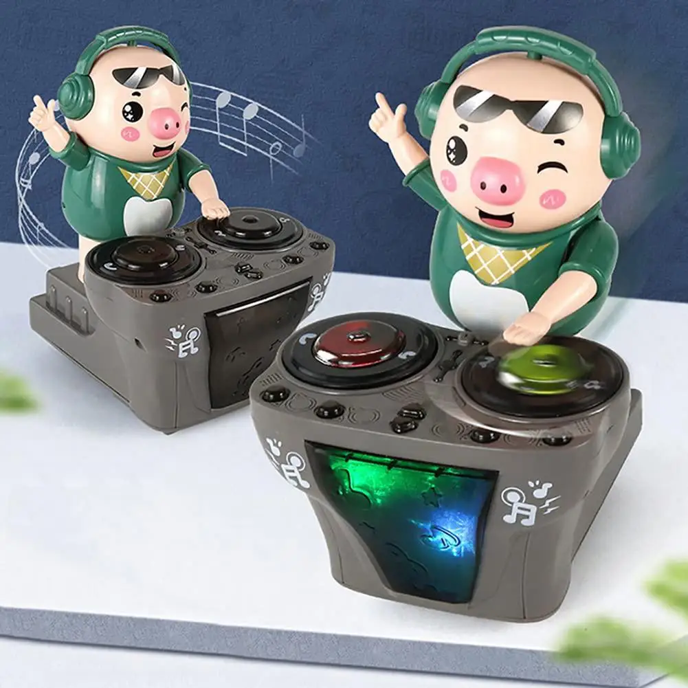 Rock DJ Pig Disc Electric Sounding Dancing Flashing Musical Learning Puzzle Audiovisual Toys For Children Fangle Souvenir Gift