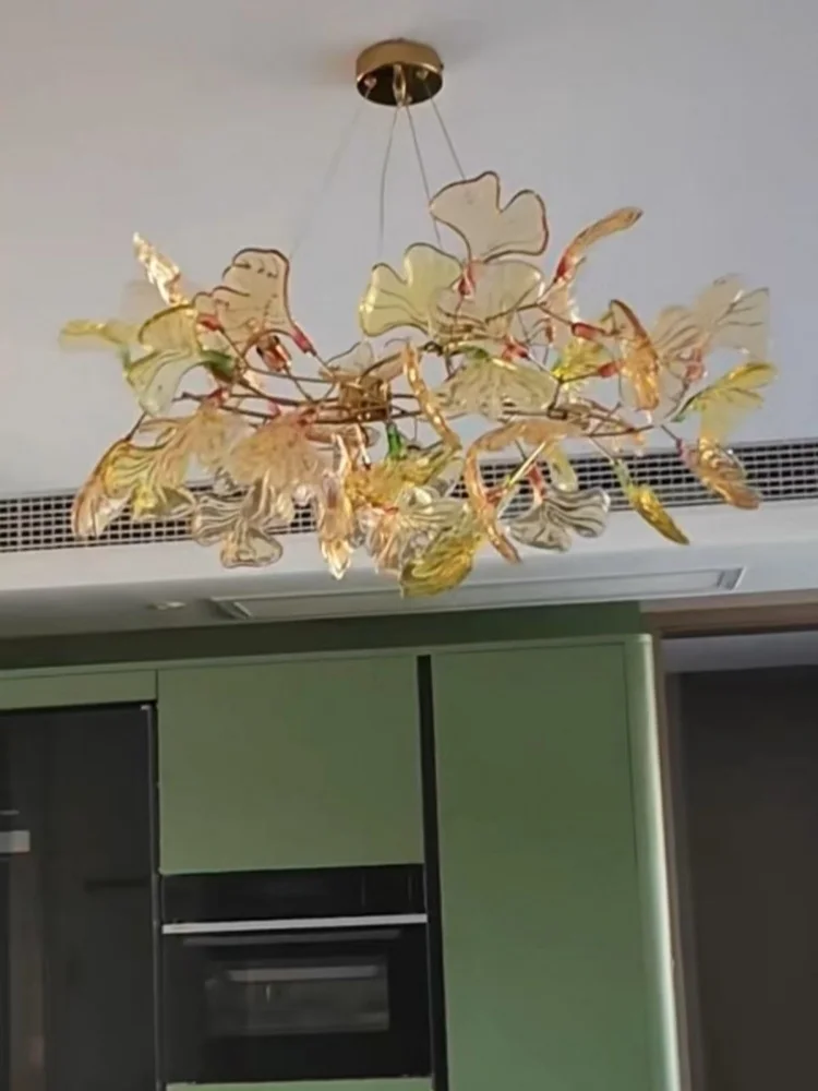 

Luxury Gingko Leaf Chandelier - Modern Glass Branch Pendant Lamp For Villa Living Room, Staircase & Duplex Home Decor