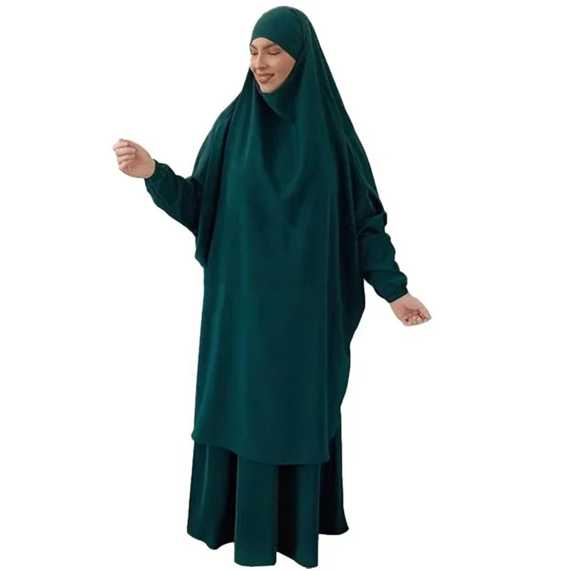 

12 Colors Women Sets 2 Piece Suit Muslim Prayer Garment Hijab +Dress Set Abaya Long Khimar Ramadan Abaya Dubai Islamic Clothing
